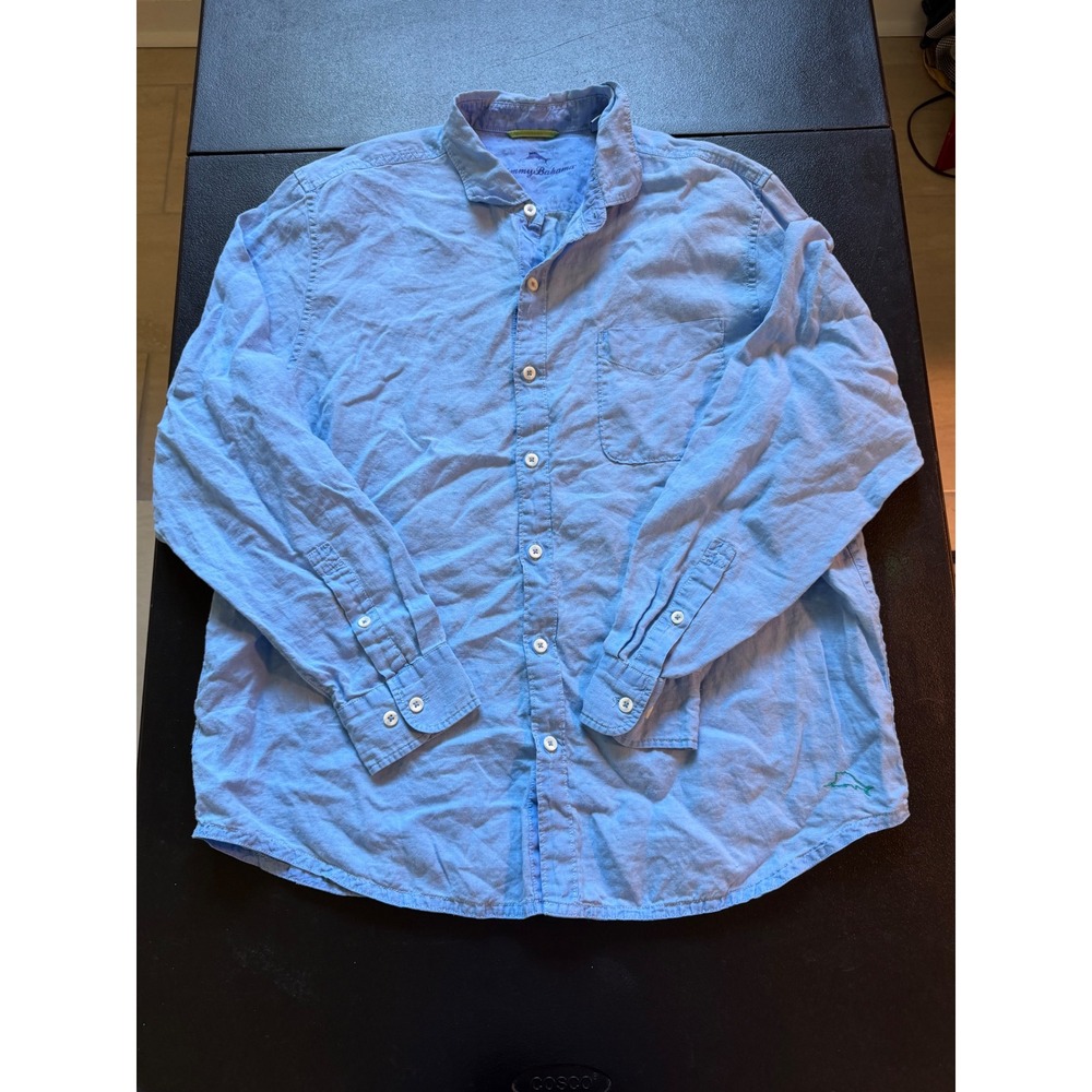 Tommy Bahama Mens XL Blue 100% Linen Long Sleeve Button Down Shirt 181-T318434